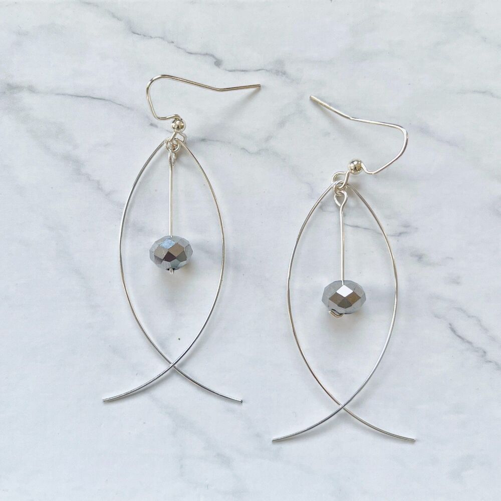Silver Fish Earrings with Silver Rondelle Bead